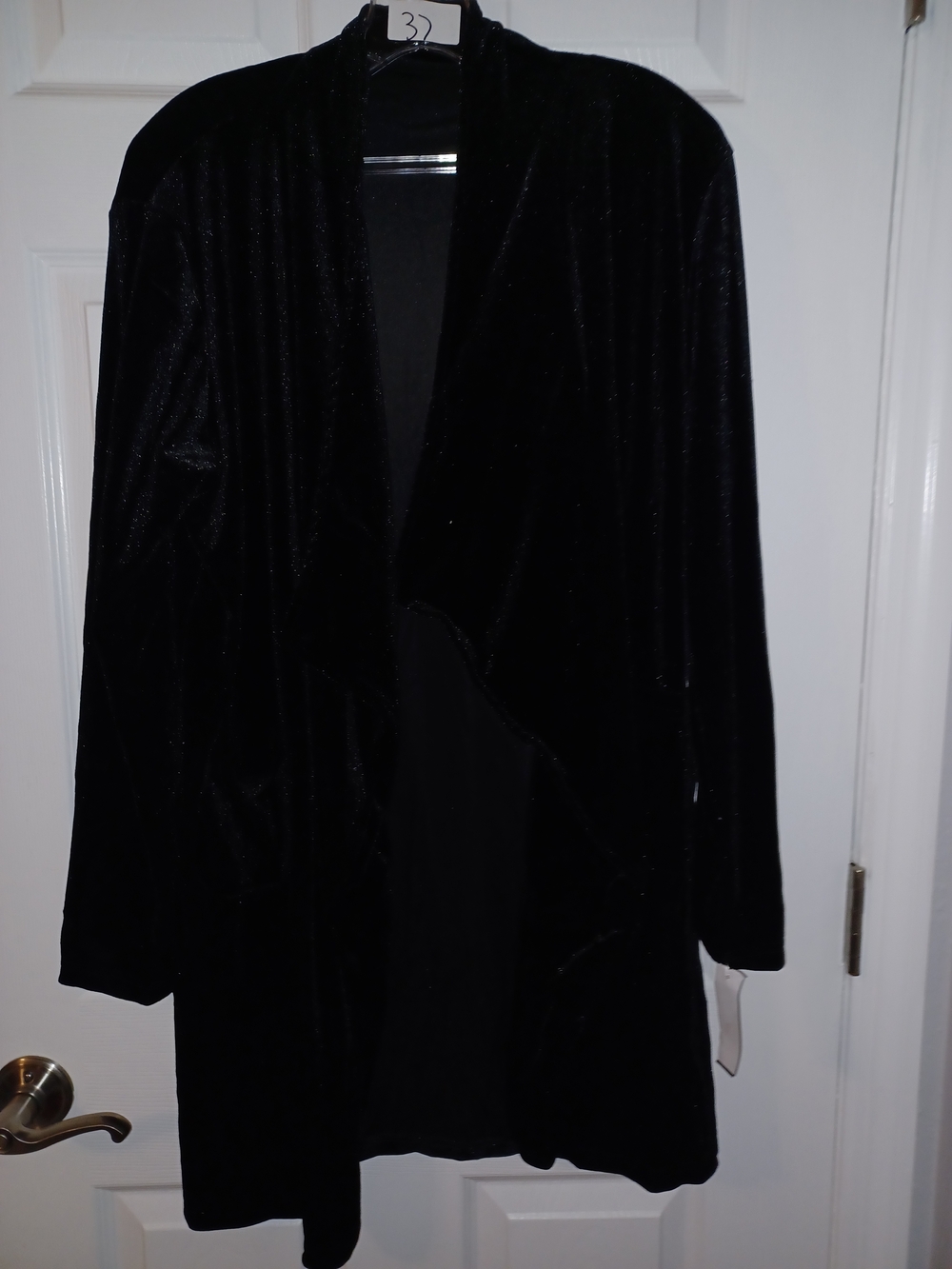 Boutique Black Velvet Cardigan Open Front With Pockets
